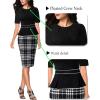 imageVFSHOW Womens Pleated Crew Neck Peplum Work Business Office Church Bodycon Pencil Sheath DressBlack and Houndstooth Print