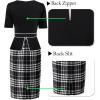 imageVFSHOW Womens Pleated Crew Neck Peplum Work Business Office Church Bodycon Pencil Sheath DressBlack and Houndstooth Print
