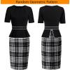 imageVFSHOW Womens Pleated Crew Neck Peplum Work Business Office Church Bodycon Pencil Sheath DressBlack and Houndstooth Print