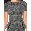 imageVFSHOW Womens Pleated Crew Neck Peplum Work Business Office Church Bodycon Pencil Sheath DressBlack and White Tweed