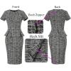 imageVFSHOW Womens Pleated Crew Neck Peplum Work Business Office Church Bodycon Pencil Sheath DressBlack and White Tweed