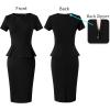 imageVFSHOW Womens Pleated Crew Neck Peplum Work Business Office Church Bodycon Pencil Sheath DressBlackpolyester