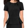 imageVFSHOW Womens Pleated Crew Neck Peplum Work Business Office Church Bodycon Pencil Sheath DressBlackwhite Stripes