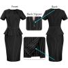 imageVFSHOW Womens Pleated Crew Neck Peplum Work Business Office Church Bodycon Pencil Sheath DressBlackwhite Stripes