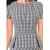 imageVFSHOW Womens Pleated Crew Neck Peplum Work Business Office Church Bodycon Pencil Sheath DressBlue Plaid Tweed