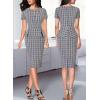 imageVFSHOW Womens Pleated Crew Neck Peplum Work Business Office Church Bodycon Pencil Sheath DressBlue Plaid Tweed