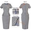 imageVFSHOW Womens Pleated Crew Neck Peplum Work Business Office Church Bodycon Pencil Sheath DressBlue Plaid Tweed