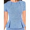 imageVFSHOW Womens Pleated Crew Neck Peplum Work Business Office Church Bodycon Pencil Sheath DressBlue Tweed