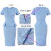 imageVFSHOW Womens Pleated Crew Neck Peplum Work Business Office Church Bodycon Pencil Sheath DressBlue Tweed