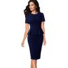 imageVFSHOW Womens Pleated Crew Neck Peplum Work Business Office Church Bodycon Pencil Sheath DressDark Blue