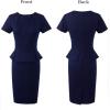imageVFSHOW Womens Pleated Crew Neck Peplum Work Business Office Church Bodycon Pencil Sheath DressDark Blue