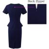 imageVFSHOW Womens Pleated Crew Neck Peplum Work Business Office Church Bodycon Pencil Sheath DressDark Blue