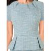 imageVFSHOW Womens Pleated Crew Neck Peplum Work Business Office Church Bodycon Pencil Sheath DressLight Blue Tweed