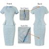imageVFSHOW Womens Pleated Crew Neck Peplum Work Business Office Church Bodycon Pencil Sheath DressLight Blue Tweed