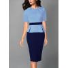 imageVFSHOW Womens Pleated Crew Neck Peplum Work Business Office Church Bodycon Pencil Sheath DressLight Blue and Navy Blue