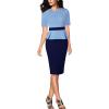 imageVFSHOW Womens Pleated Crew Neck Peplum Work Business Office Church Bodycon Pencil Sheath DressLight Blue and Navy Blue