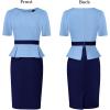 imageVFSHOW Womens Pleated Crew Neck Peplum Work Business Office Church Bodycon Pencil Sheath DressLight Blue and Navy Blue