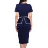 imageVFSHOW Womens Pleated Crew Neck Peplum Work Business Office Church Bodycon Pencil Sheath DressNavy Blue With White Piping