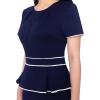 imageVFSHOW Womens Pleated Crew Neck Peplum Work Business Office Church Bodycon Pencil Sheath DressNavy Blue With White Piping