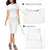 imageVFSHOW Womens Pleated Crew Neck Peplum Work Business Office Church Bodycon Pencil Sheath DressOffwhite