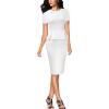 imageVFSHOW Womens Pleated Crew Neck Peplum Work Business Office Church Bodycon Pencil Sheath DressOffwhite