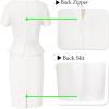 imageVFSHOW Womens Pleated Crew Neck Peplum Work Business Office Church Bodycon Pencil Sheath DressOffwhite