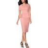 imageVFSHOW Womens Pleated Crew Neck Peplum Work Business Office Church Bodycon Pencil Sheath DressPeach Pink With White Piping