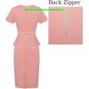 imageVFSHOW Womens Pleated Crew Neck Peplum Work Business Office Church Bodycon Pencil Sheath DressPeach Pink With White Piping