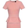 imageVFSHOW Womens Pleated Crew Neck Peplum Work Business Office Church Bodycon Pencil Sheath DressPeach Pink With White Piping