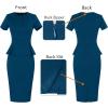 imageVFSHOW Womens Pleated Crew Neck Peplum Work Business Office Church Bodycon Pencil Sheath DressPeacock Blue