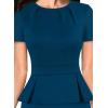 imageVFSHOW Womens Pleated Crew Neck Peplum Work Business Office Church Bodycon Pencil Sheath DressPeacock Blue