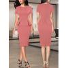 imageVFSHOW Womens Pleated Crew Neck Peplum Work Business Office Church Bodycon Pencil Sheath DressPink