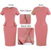 imageVFSHOW Womens Pleated Crew Neck Peplum Work Business Office Church Bodycon Pencil Sheath DressPink
