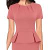 imageVFSHOW Womens Pleated Crew Neck Peplum Work Business Office Church Bodycon Pencil Sheath DressPink