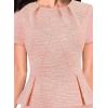 imageVFSHOW Womens Pleated Crew Neck Peplum Work Business Office Church Bodycon Pencil Sheath DressPink Tweed