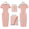 imageVFSHOW Womens Pleated Crew Neck Peplum Work Business Office Church Bodycon Pencil Sheath DressPink Tweed