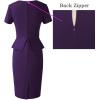 imageVFSHOW Womens Pleated Crew Neck Peplum Work Business Office Church Bodycon Pencil Sheath DressPurple