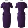 imageVFSHOW Womens Pleated Crew Neck Peplum Work Business Office Church Bodycon Pencil Sheath DressPurple