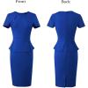 imageVFSHOW Womens Pleated Crew Neck Peplum Work Business Office Church Bodycon Pencil Sheath DressRoyal Blue
