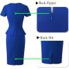 imageVFSHOW Womens Pleated Crew Neck Peplum Work Business Office Church Bodycon Pencil Sheath DressRoyal Blue