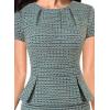 imageVFSHOW Womens Pleated Crew Neck Peplum Work Business Office Church Bodycon Pencil Sheath DressTeal Green Plaid Tweed