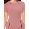 imageVFSHOW Womens Pleated Crew Neck Peplum Work Business Office Church Bodycon Pencil Sheath DressTextured Pink