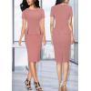 imageVFSHOW Womens Pleated Crew Neck Peplum Work Business Office Church Bodycon Pencil Sheath DressTextured Pink
