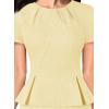 imageVFSHOW Womens Pleated Crew Neck Peplum Work Business Office Church Bodycon Pencil Sheath DressTextured Yellow