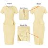 imageVFSHOW Womens Pleated Crew Neck Peplum Work Business Office Church Bodycon Pencil Sheath DressTextured Yellow