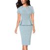 imageVFSHOW Womens Pleated Crew Neck Peplum Work Business Office Church Bodycon Pencil Sheath DressLight Blue Tweed