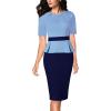 imageVFSHOW Womens Pleated Crew Neck Peplum Work Business Office Church Bodycon Pencil Sheath DressLight Blue and Navy Blue