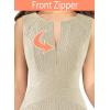 imageVFSHOW Womens Elegant Front Zipper Slim Work Business Office Party Cocktail Skater ALine DressBeige Knit