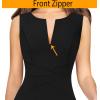 imageVFSHOW Womens Elegant Front Zipper Slim Work Business Office Party Cocktail Skater ALine DressBlack Sleeveless