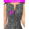 imageVFSHOW Womens Elegant Front Zipper Slim Work Business Office Party Cocktail Skater ALine DressBlack and White Tweed